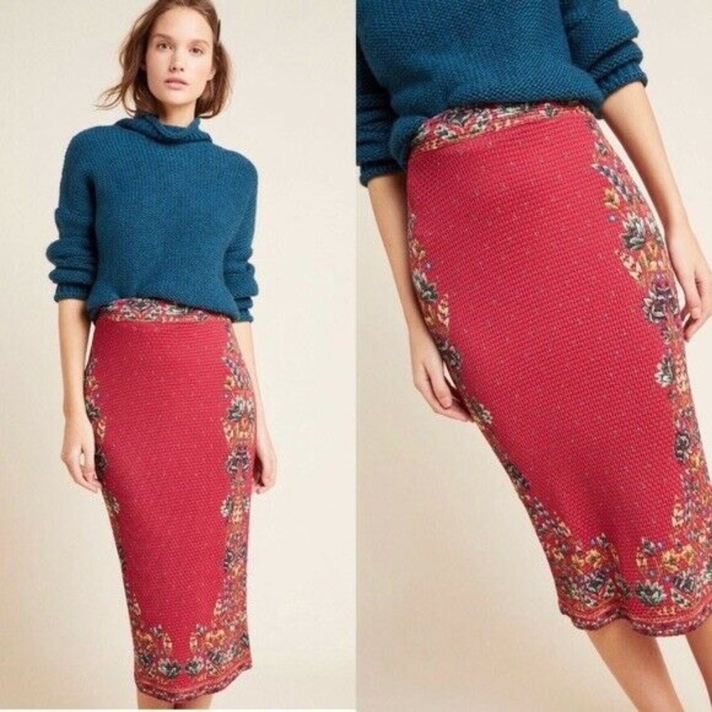 Farm Rio Anthropologie Red Catalina Midi Skirt - Picture 2 of 9